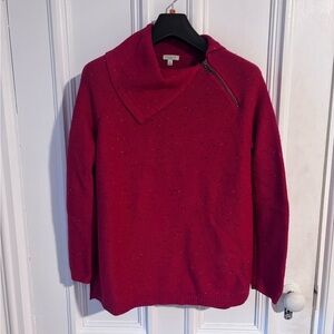 Women’s Talbots Red Speckled Zip Cowl Neck Tunic Length Sweater Small petite